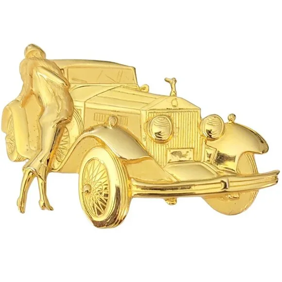 Park Lane JJ Gold Tone Elegant Lady, Rolls Royce Car Brooch, Signed - Picture 2 of 9